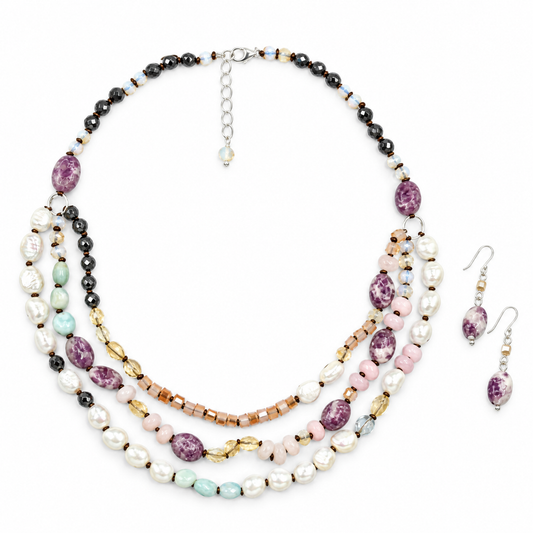 MGR Women's Multi-Gemstone & Cultured Pearl Layered Necklace Set