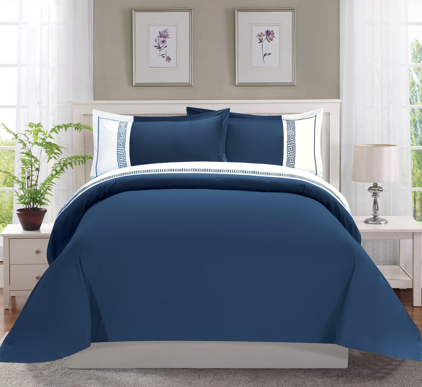 Elegant Comfort 3-Piece Greek Embroidered Duvet Cover Set