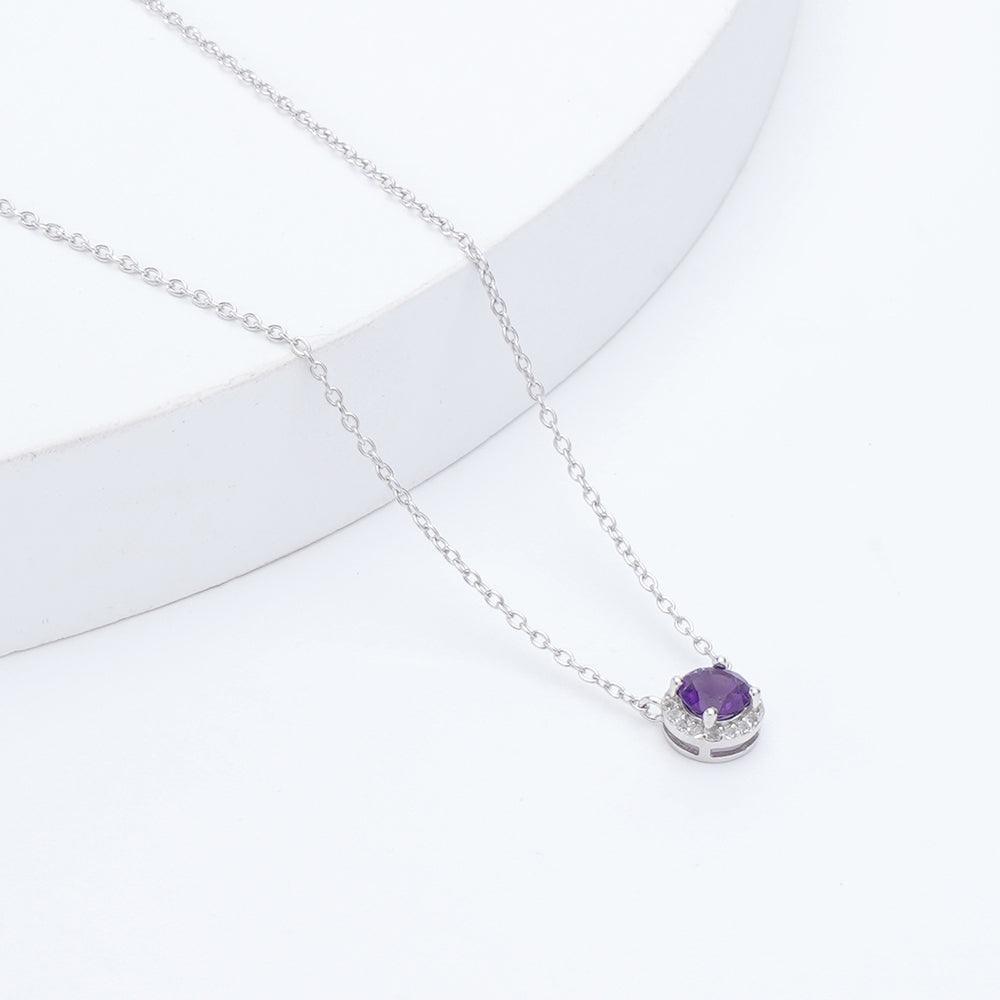 Dark Amethyst Halo Pendant Necklace