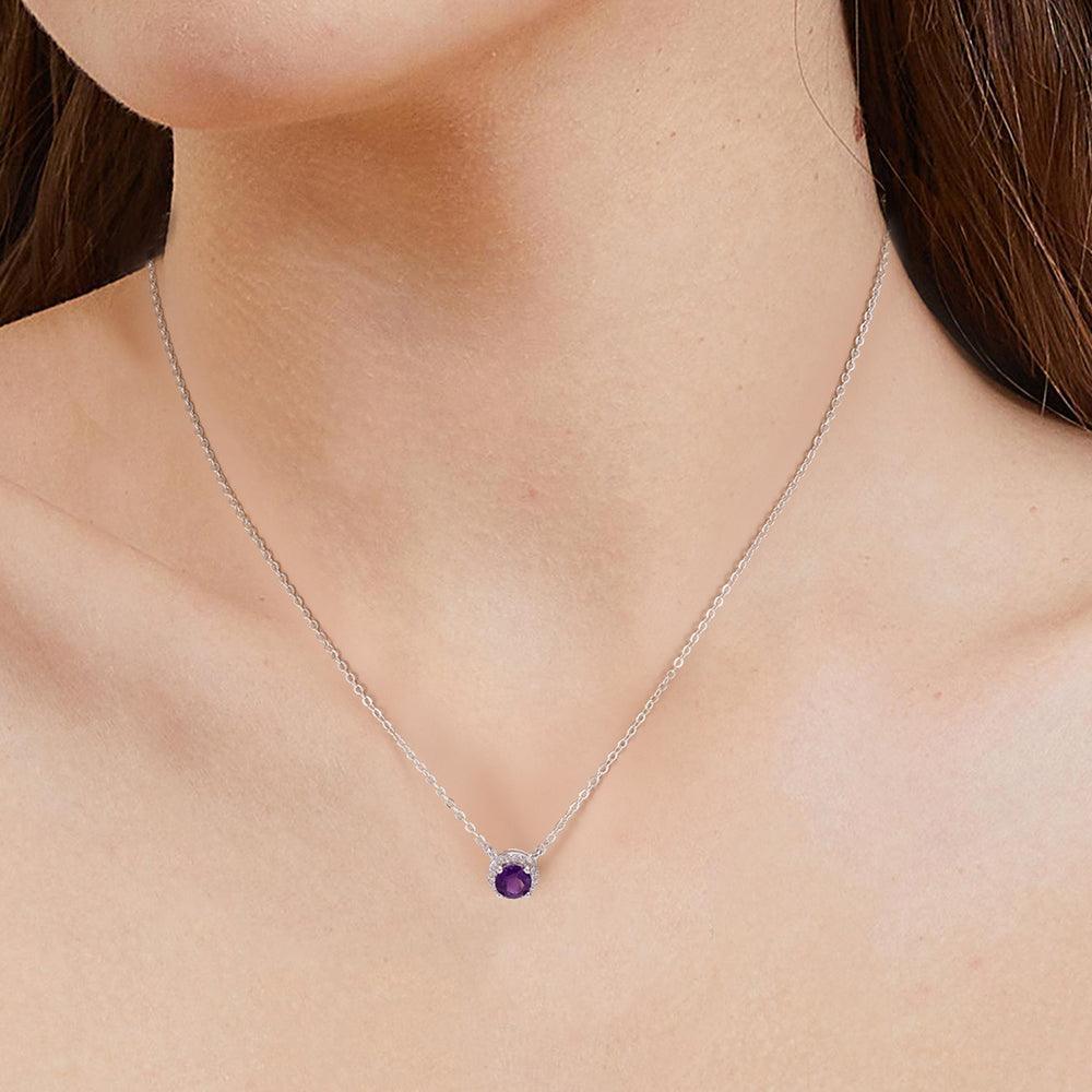 Dark Amethyst Halo Pendant Necklace