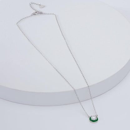 Moissanite & Enamel Solitaire Pendant Necklace