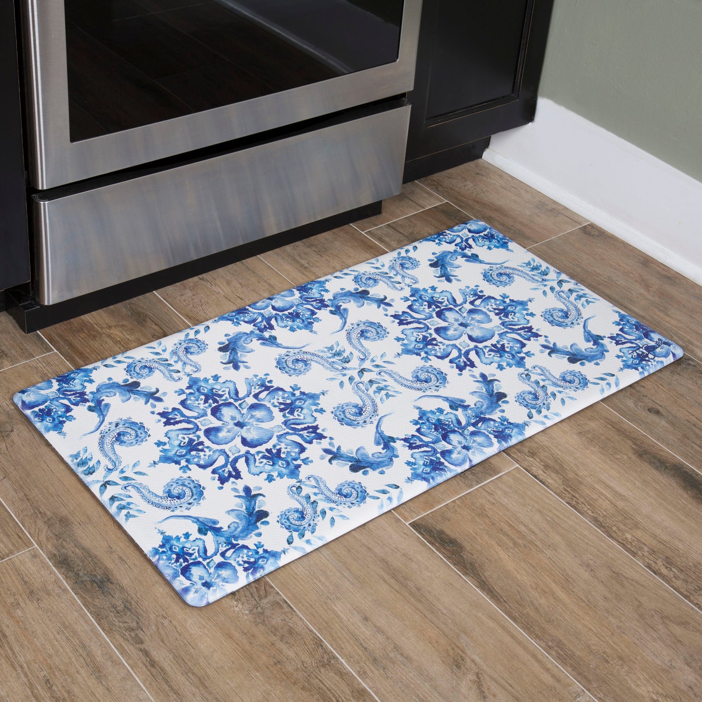 Oversized 20"x39" Anti-Fatigue Embossed Floor Mat (POPPY SKETCH TILE BLUE)