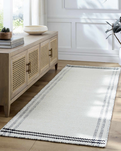 Nimue Cream & Blue Bordered Area Rug