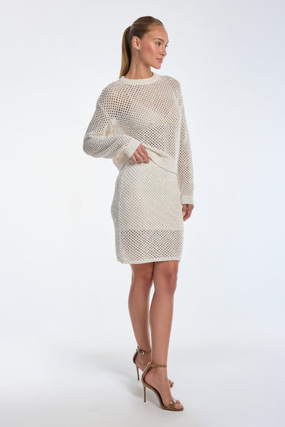 Addison Sequin Crochet Skirt - Pearl