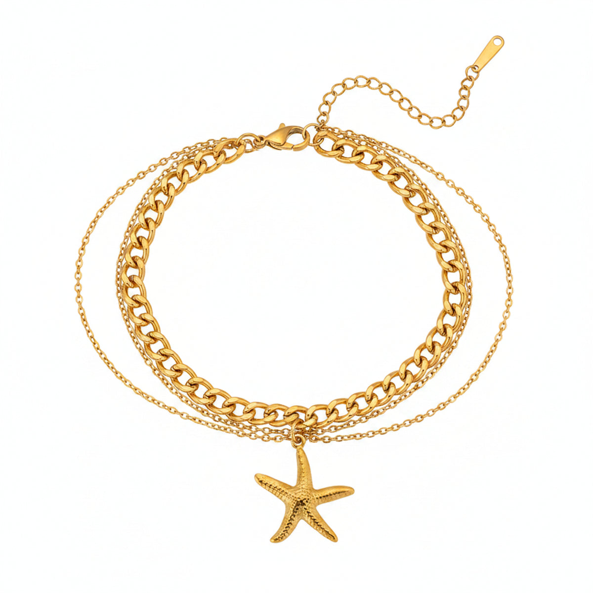 Goldtone Starfish Charm Layered Anklet