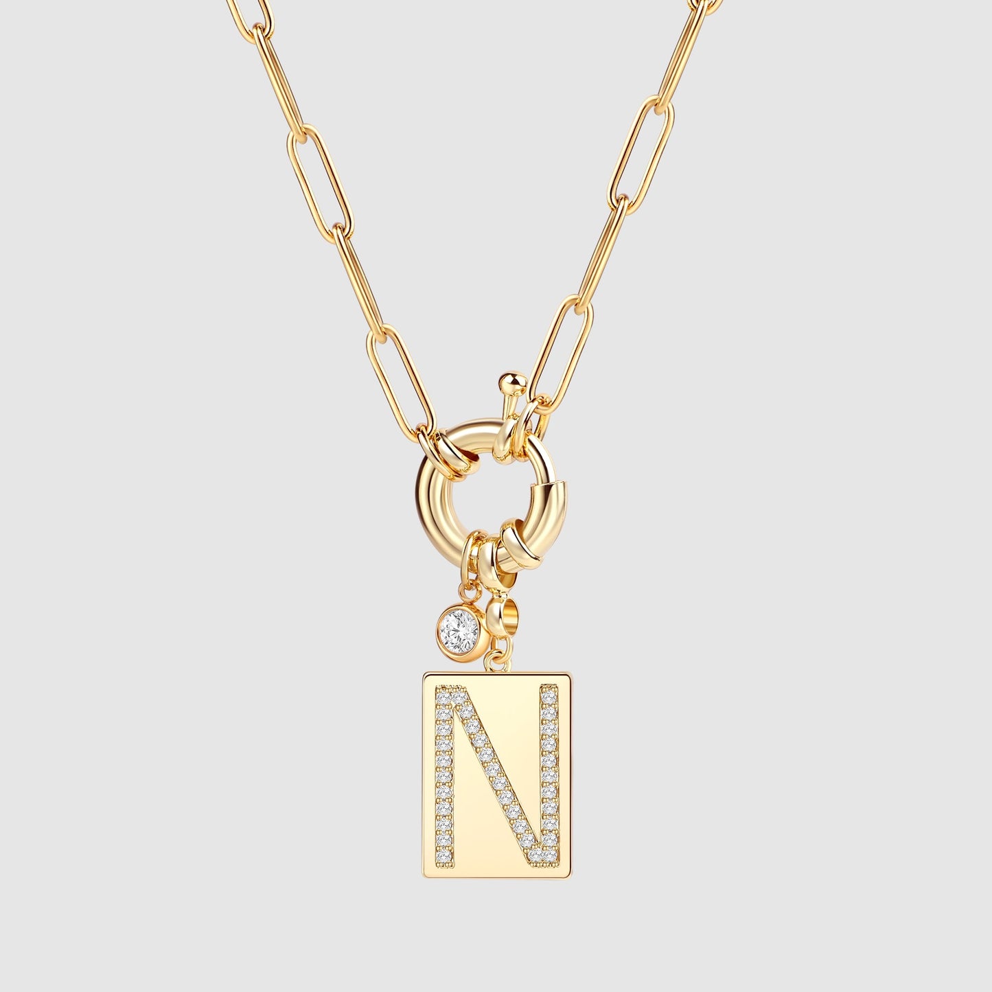 Mint & Lily Pave Initial Pendant Necklace with Paperclip Chain