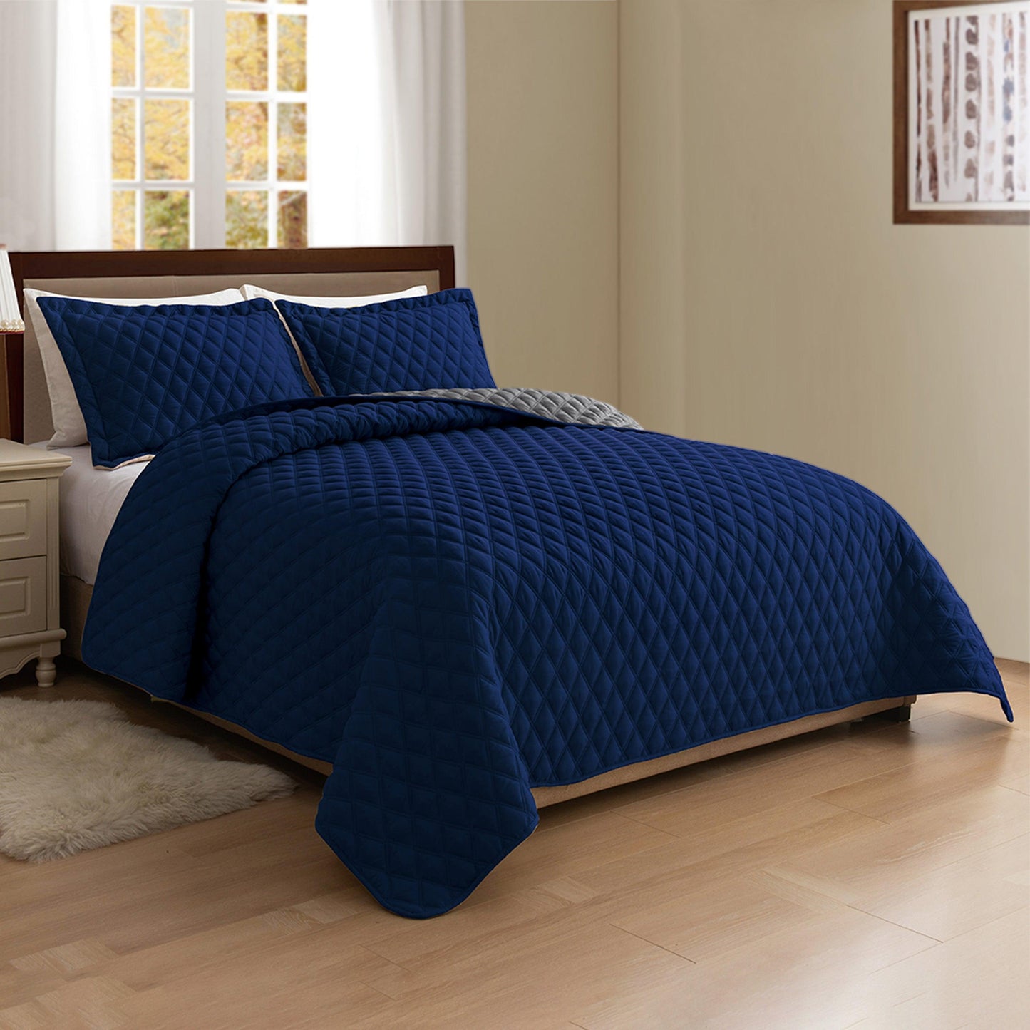 Elegant Comfort 3-Piece Diamond Quilted Reversible Bedspread Coverlet Set