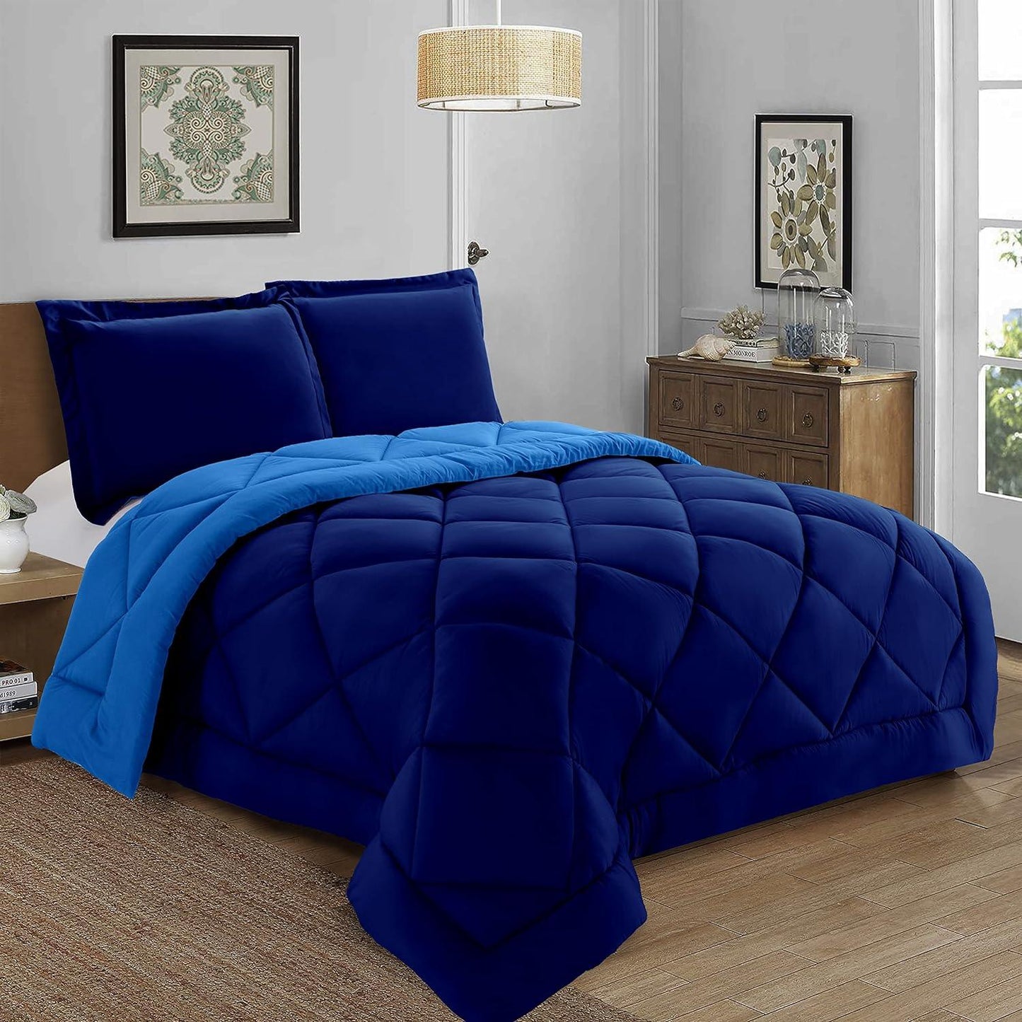 Elegant Comfort 3-Piece Reversible Diamond Stitched Comforter & Shams