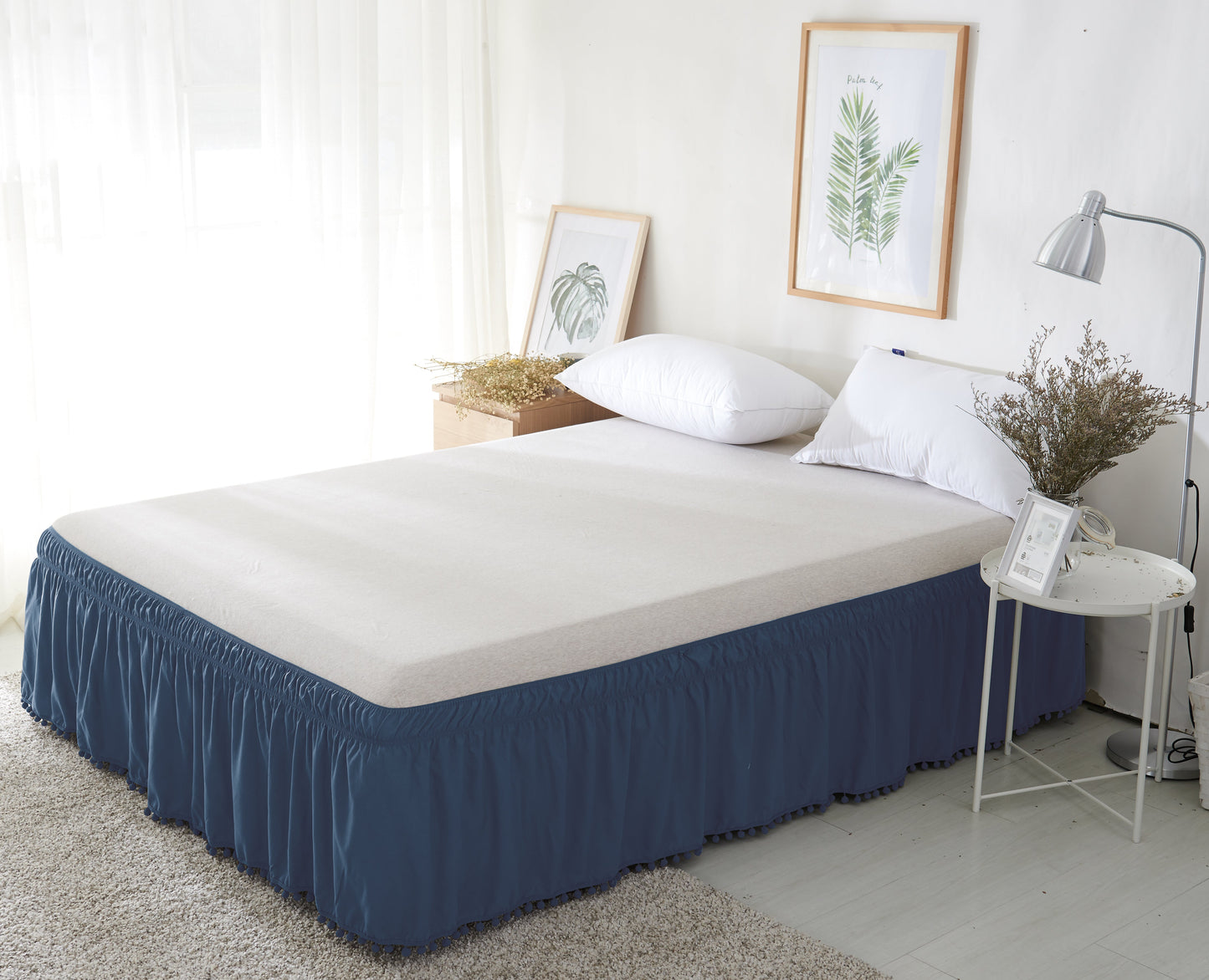 Mocassi Pom Pom 16 Inch Wrap Around Elastic Style 1-Piece Bed Skirt