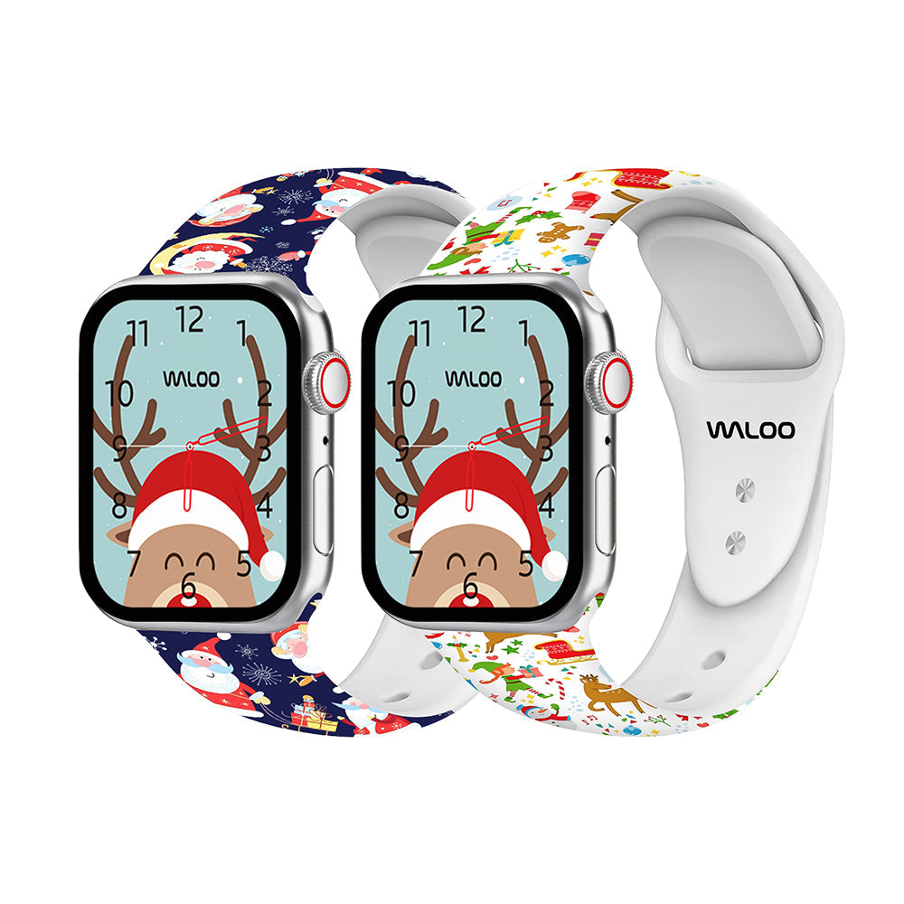 Waloo 2-Pack Christmas/Holiday Fun Silicone Sport Bands For Apple Watch