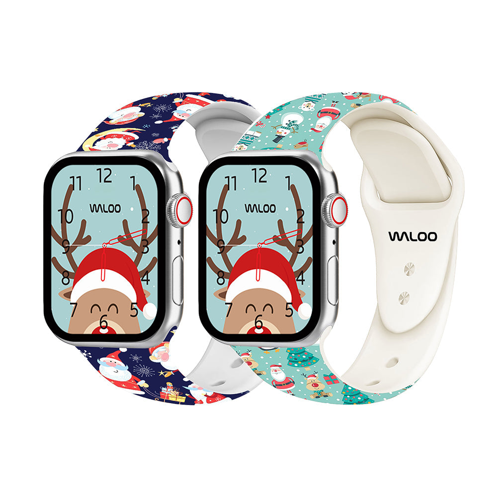 Waloo 2-Pack Christmas/Holiday Fun Silicone Sport Bands For Apple Watch