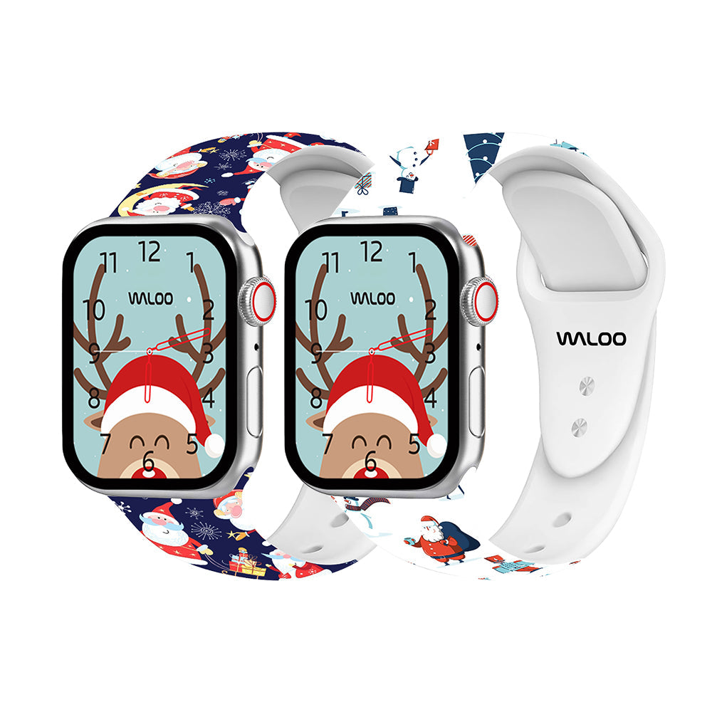 Waloo 2-Pack Christmas/Holiday Fun Silicone Sport Bands For Apple Watch