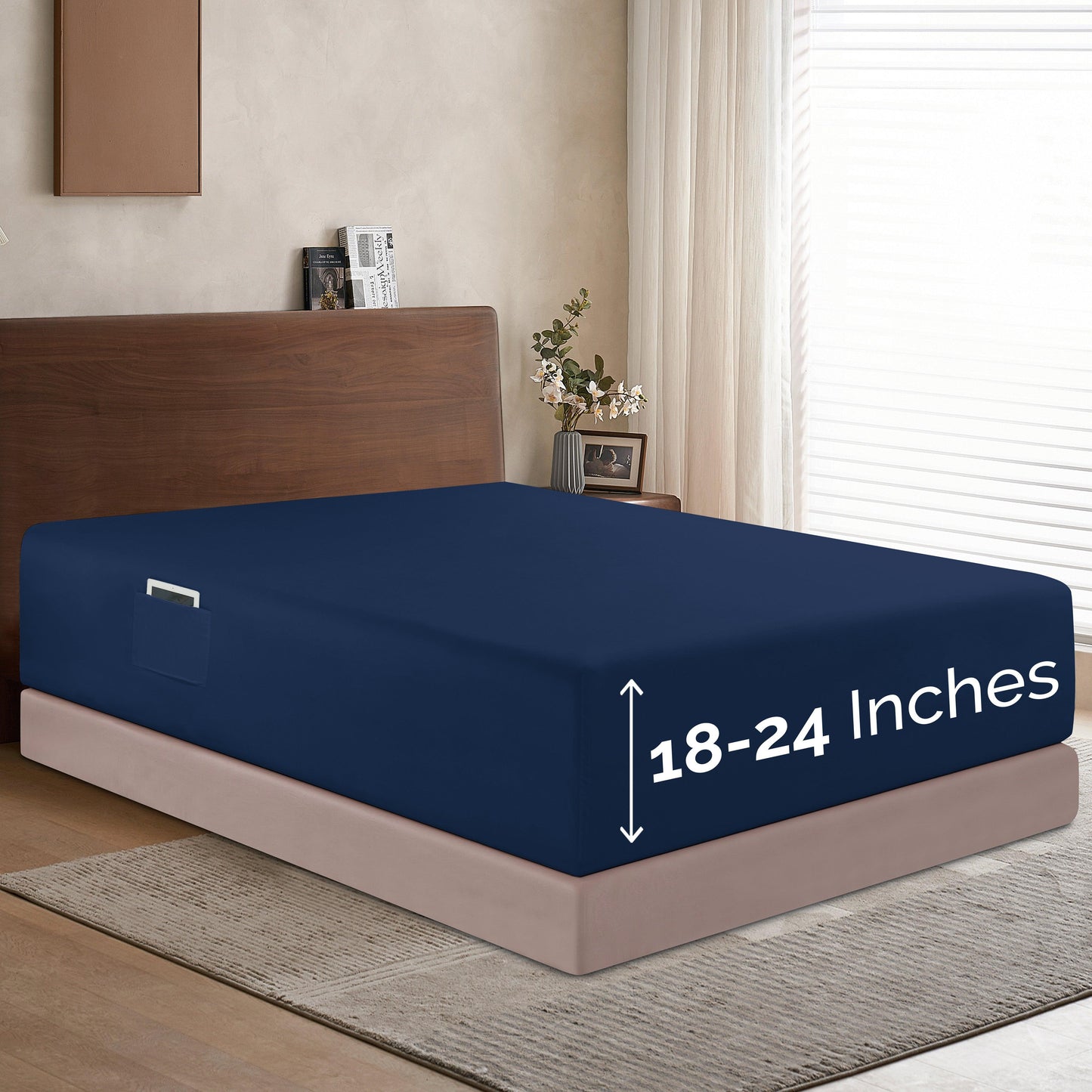 Elegant Comfort Extra Deep Pocket 18"-24" Single Fitted Sheet for High Mattress, Moody Shades