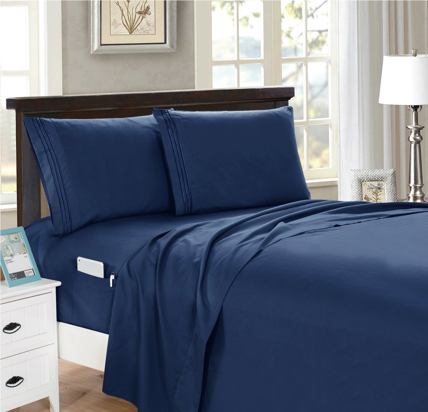Mocassi 4-Piece Smart Pocket Sheet Set - Features Double Sided Storage Pockets on Fitted Sheet