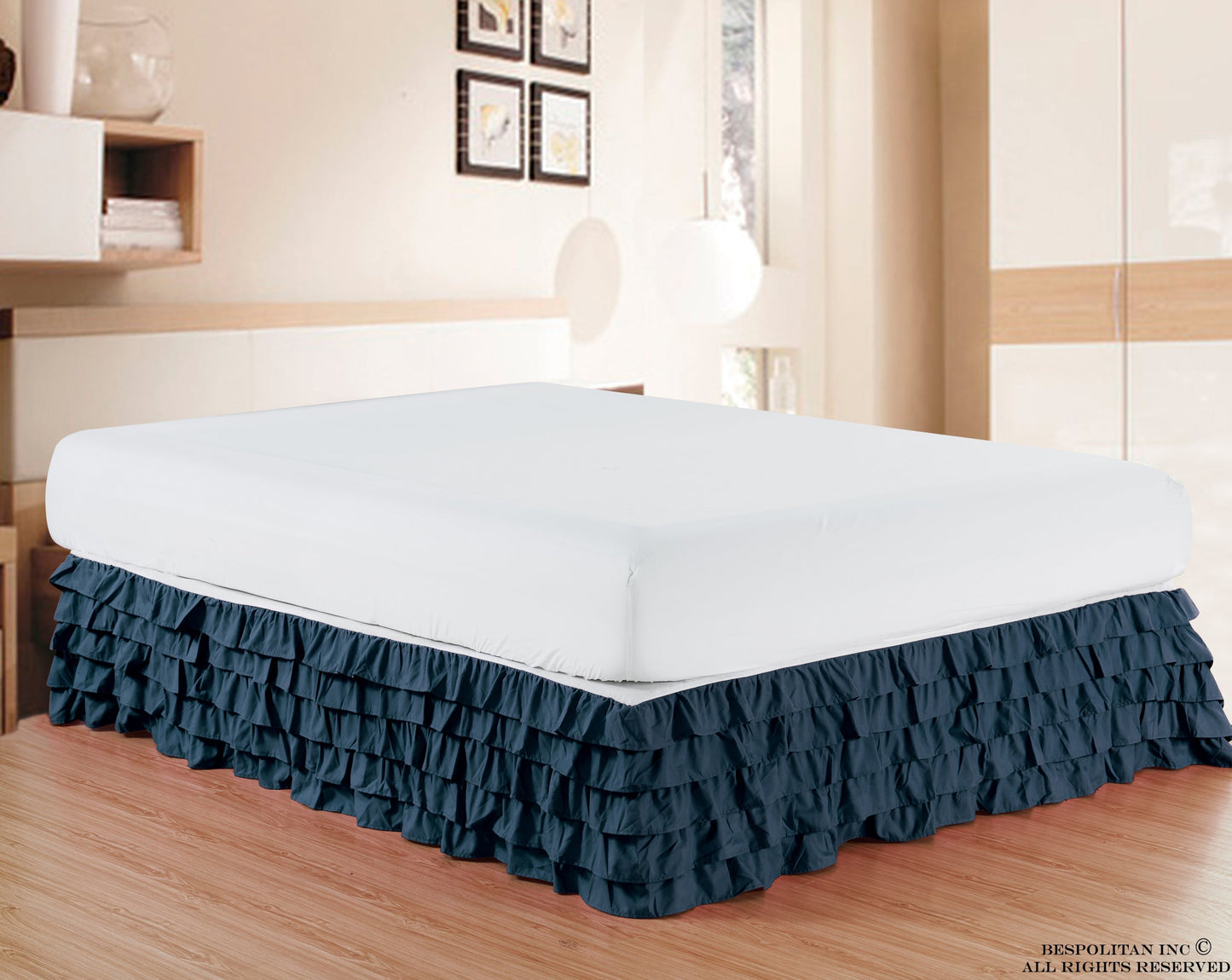 Mocassi Luxurious 1500 Series Egyptian Quality Microfiber 1-Piece Multi-Ruffle Bed Skirt 15 inch Drop