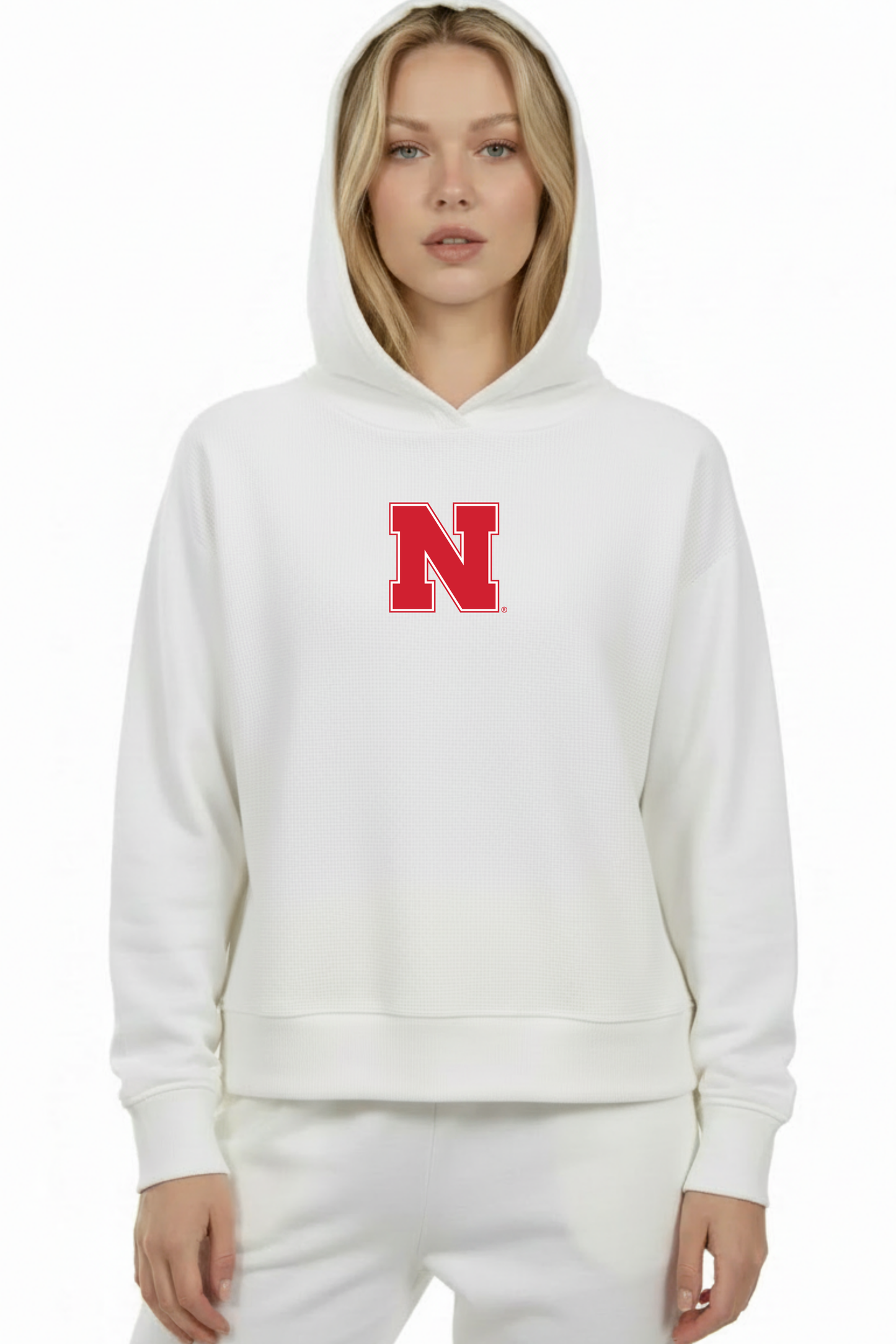 Relaxed Fit Waffle Hoodie Nebraska