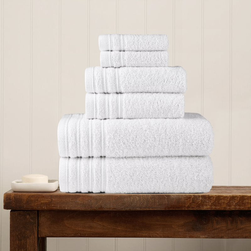 Luxury 6-Piece Shelly Towel Set - 100% Cotton Terry Cloth, 2 Bath Towels, 2 Hand Towels & 2 Washcloths, Soft, Quick Dry & High Absorbent - Classic Turkish Towels