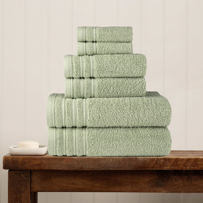 Luxury 6-Piece Shelly Towel Set - 100% Cotton Terry Cloth, 2 Bath Towels, 2 Hand Towels & 2 Washcloths, Soft, Quick Dry & High Absorbent - Classic Turkish Towels