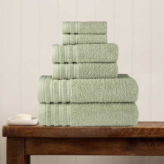 Luxury 6-Piece Shelly Towel Set - 100% Cotton Terry Cloth, 2 Bath Towels, 2 Hand Towels & 2 Washcloths, Soft, Quick Dry & High Absorbent - Classic Turkish Towels