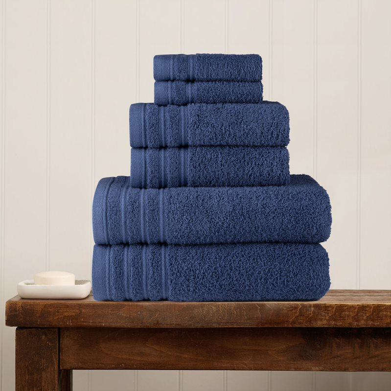 Luxury 6-Piece Shelly Towel Set - 100% Cotton Terry Cloth, 2 Bath Towels, 2 Hand Towels & 2 Washcloths, Soft, Quick Dry & High Absorbent - Classic Turkish Towels