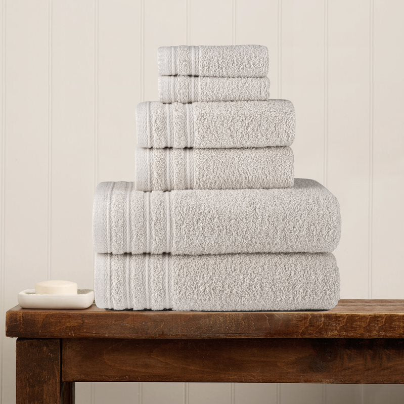 Luxury 6-Piece Shelly Towel Set - 100% Cotton Terry Cloth, 2 Bath Towels, 2 Hand Towels & 2 Washcloths, Soft, Quick Dry & High Absorbent - Classic Turkish Towels
