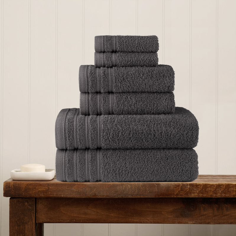 Luxury 6-Piece Shelly Towel Set - 100% Cotton Terry Cloth, 2 Bath Towels, 2 Hand Towels & 2 Washcloths, Soft, Quick Dry & High Absorbent - Classic Turkish Towels