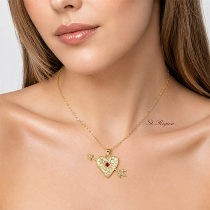Cubic Zirconia & Goldtone Cupid Arrow Pendant Necklace