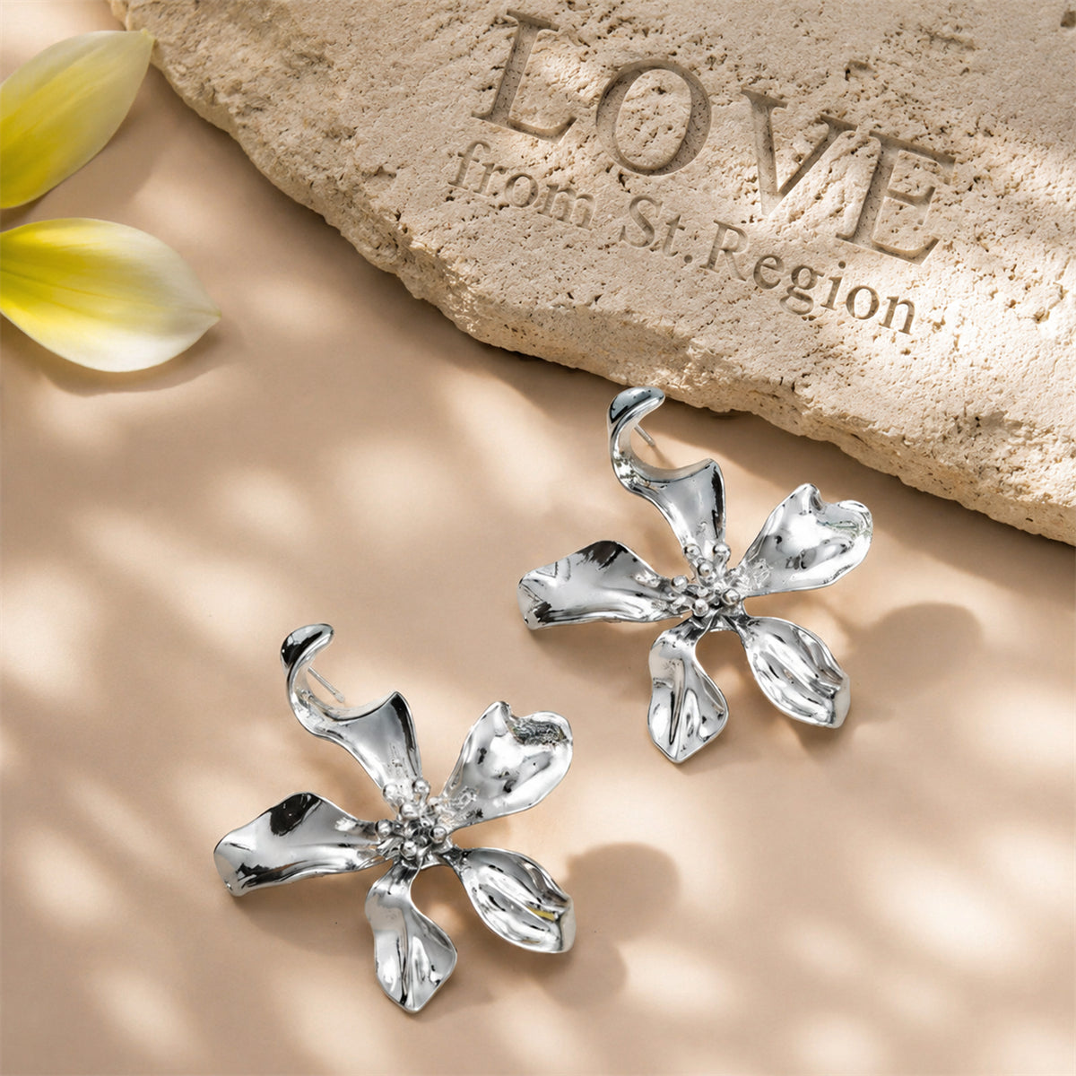 Silvertone Flower Statement Stud Earrings