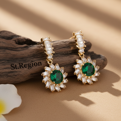 Green Crystal & Cubic Zirconia Goldtone Flower Dangle Earrings