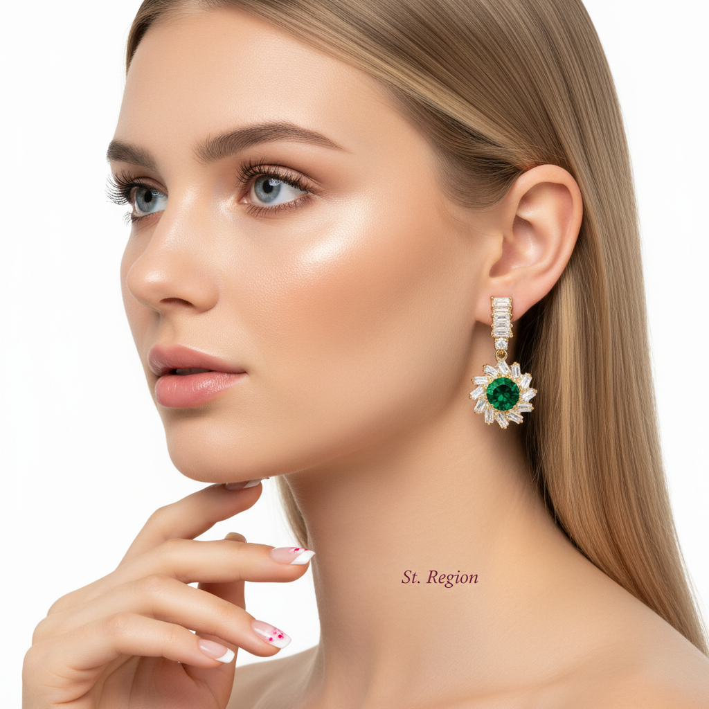 Green Crystal & Cubic Zirconia Goldtone Flower Dangle Earrings
