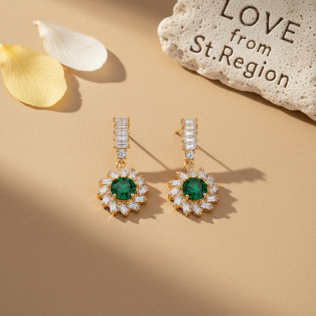 Green Crystal & Cubic Zirconia Goldtone Flower Dangle Earrings