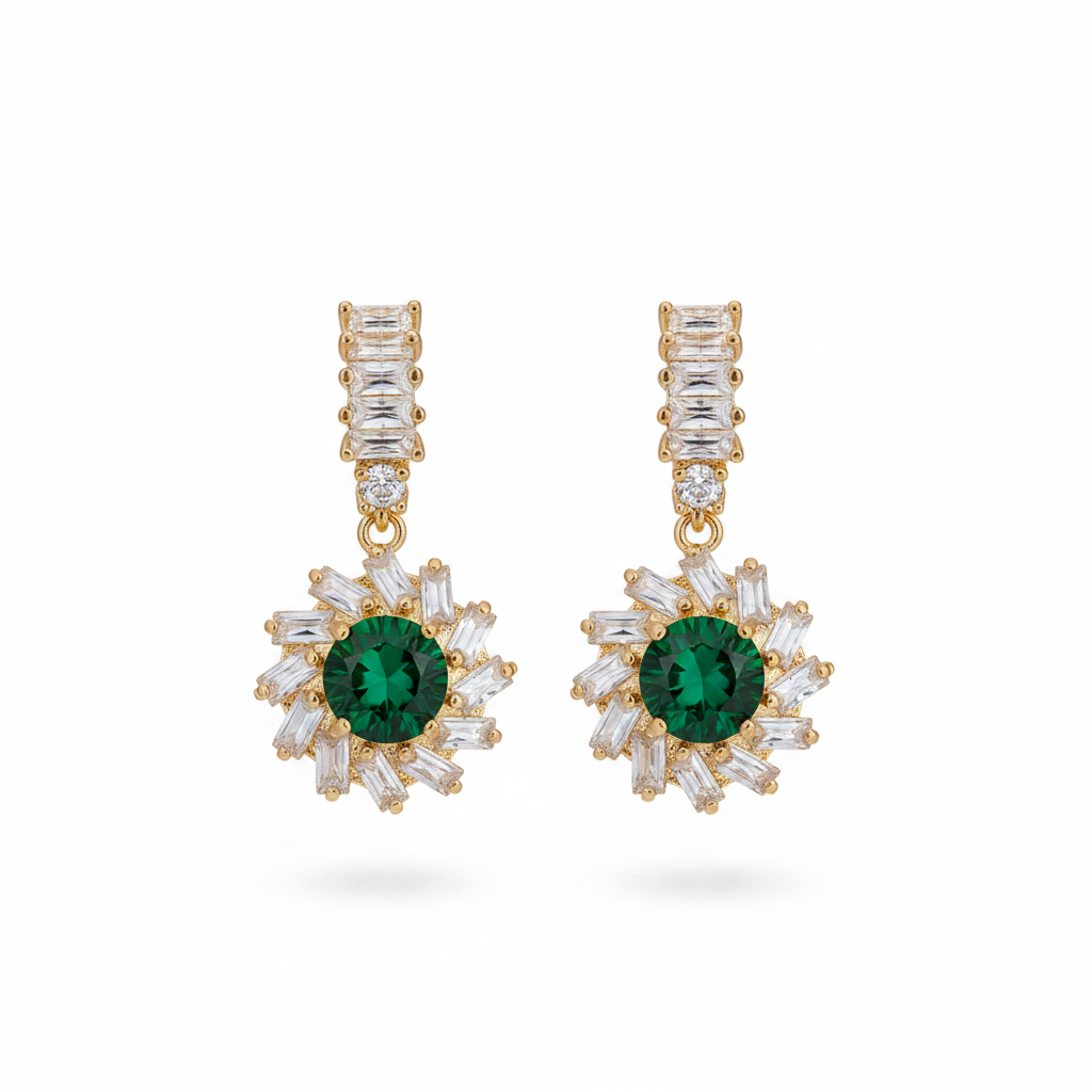Green Crystal & Cubic Zirconia Goldtone Flower Dangle Earrings
