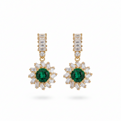 Green Crystal & Cubic Zirconia Goldtone Flower Dangle Earrings