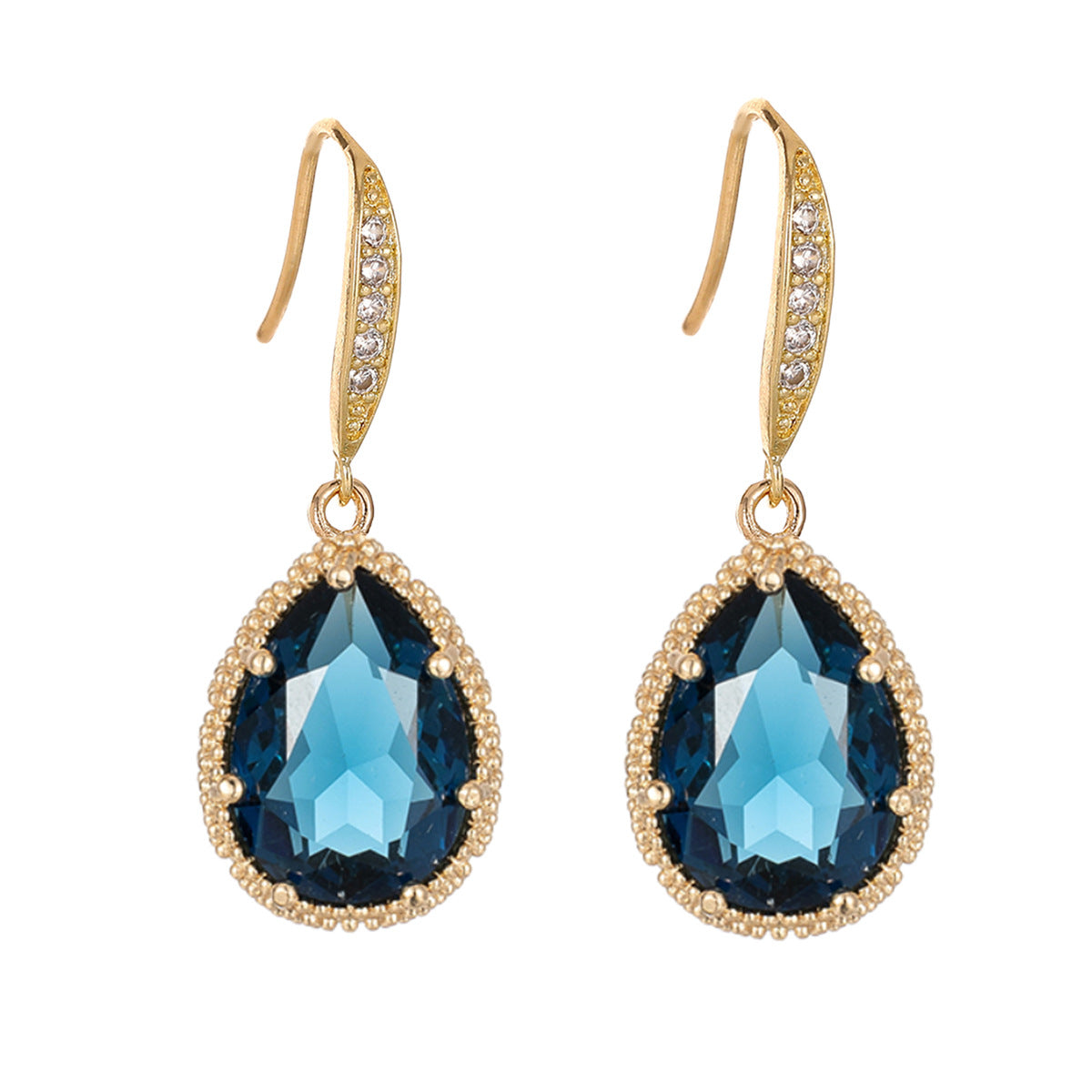 London Blue Crystal & Cubic Zirconia Goldtone Teardrop Hook Earrings
