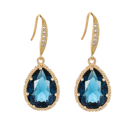 London Blue Crystal & Cubic Zirconia Goldtone Teardrop Hook Earrings