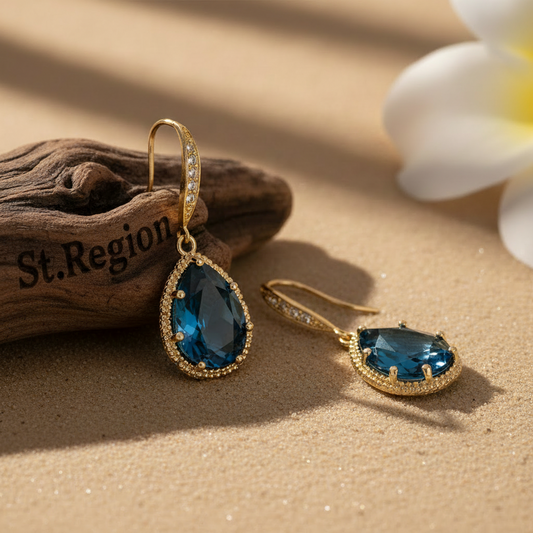 London Blue Crystal & Cubic Zirconia Goldtone Teardrop Hook Earrings