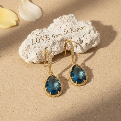 London Blue Crystal & Cubic Zirconia Goldtone Teardrop Hook Earrings