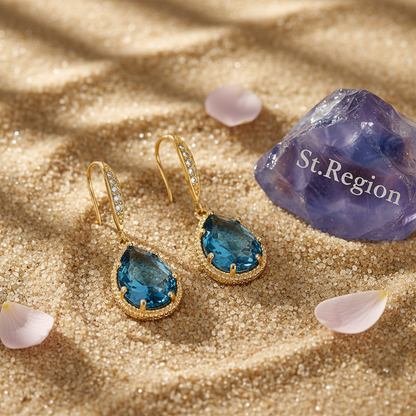London Blue Crystal & Cubic Zirconia Goldtone Teardrop Hook Earrings
