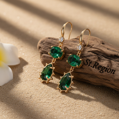 Emerald Crystal & Cubic Zirconia Goldtone Tiered Oval Pear Hook Earrings