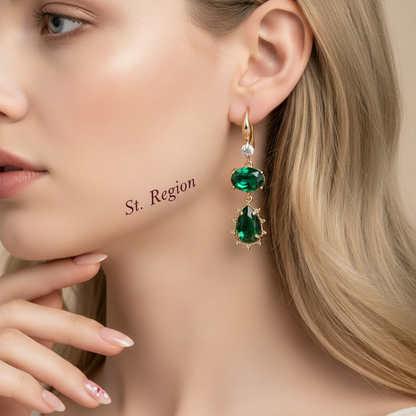 Emerald Crystal & Cubic Zirconia Goldtone Tiered Oval Pear Hook Earrings