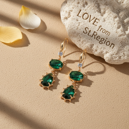 Emerald Crystal & Cubic Zirconia Goldtone Tiered Oval Pear Hook Earrings