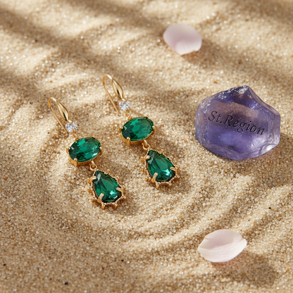 Emerald Crystal & Cubic Zirconia Goldtone Tiered Oval Pear Hook Earrings