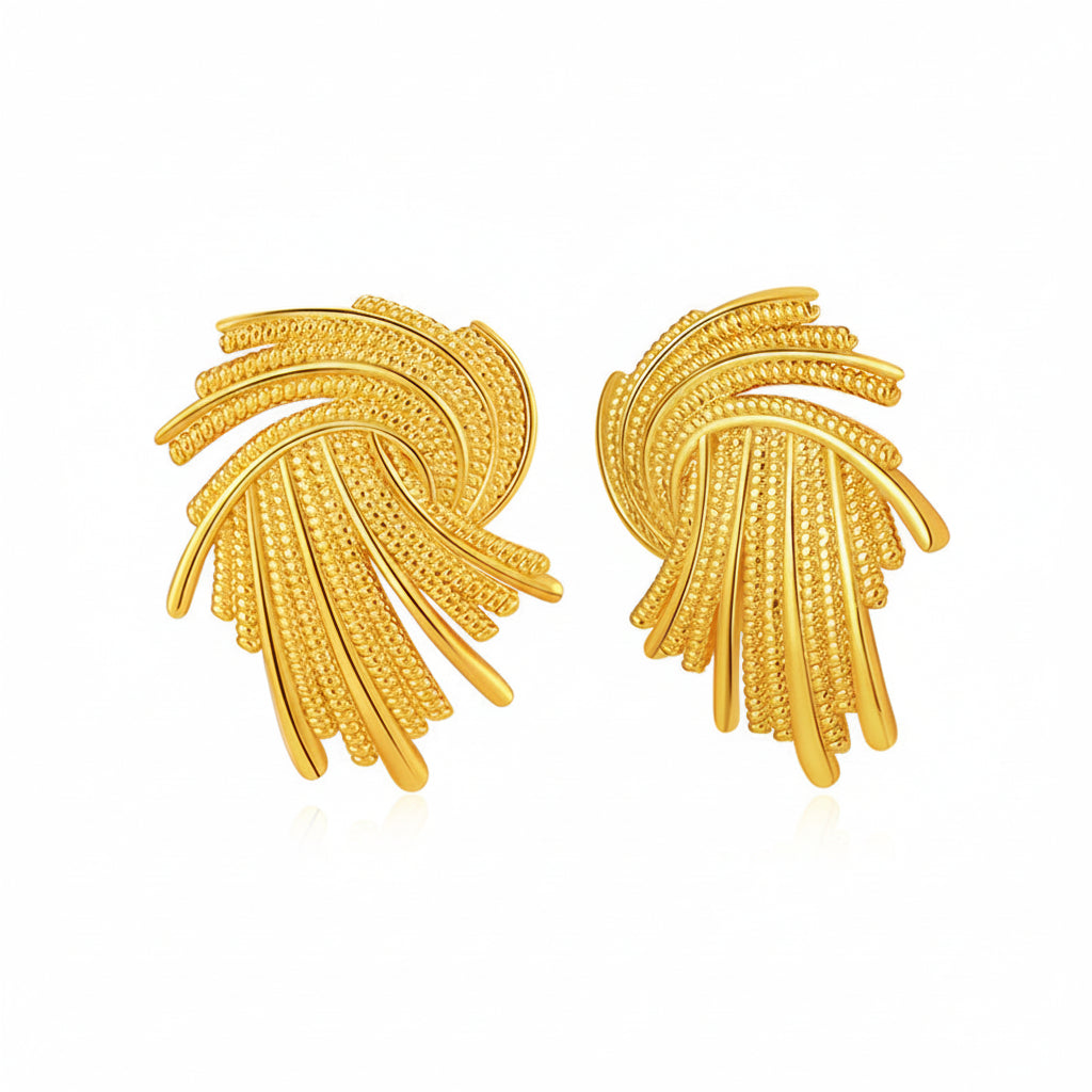 Goldtone Abstract Spiral Milgrain Stud Earrings