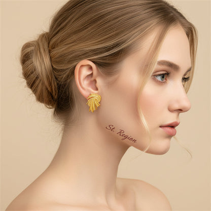 Goldtone Abstract Spiral Milgrain Stud Earrings