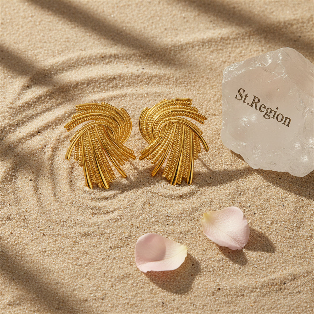 Goldtone Abstract Spiral Milgrain Stud Earrings