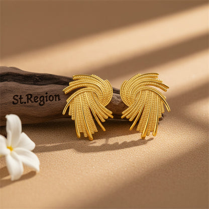 Goldtone Abstract Spiral Milgrain Stud Earrings