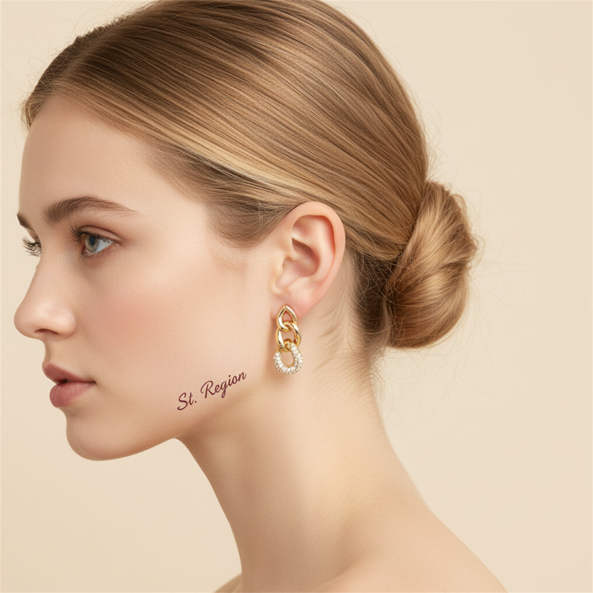 Goldtone & Clear Cubic Zirconia Link Drop Earrings