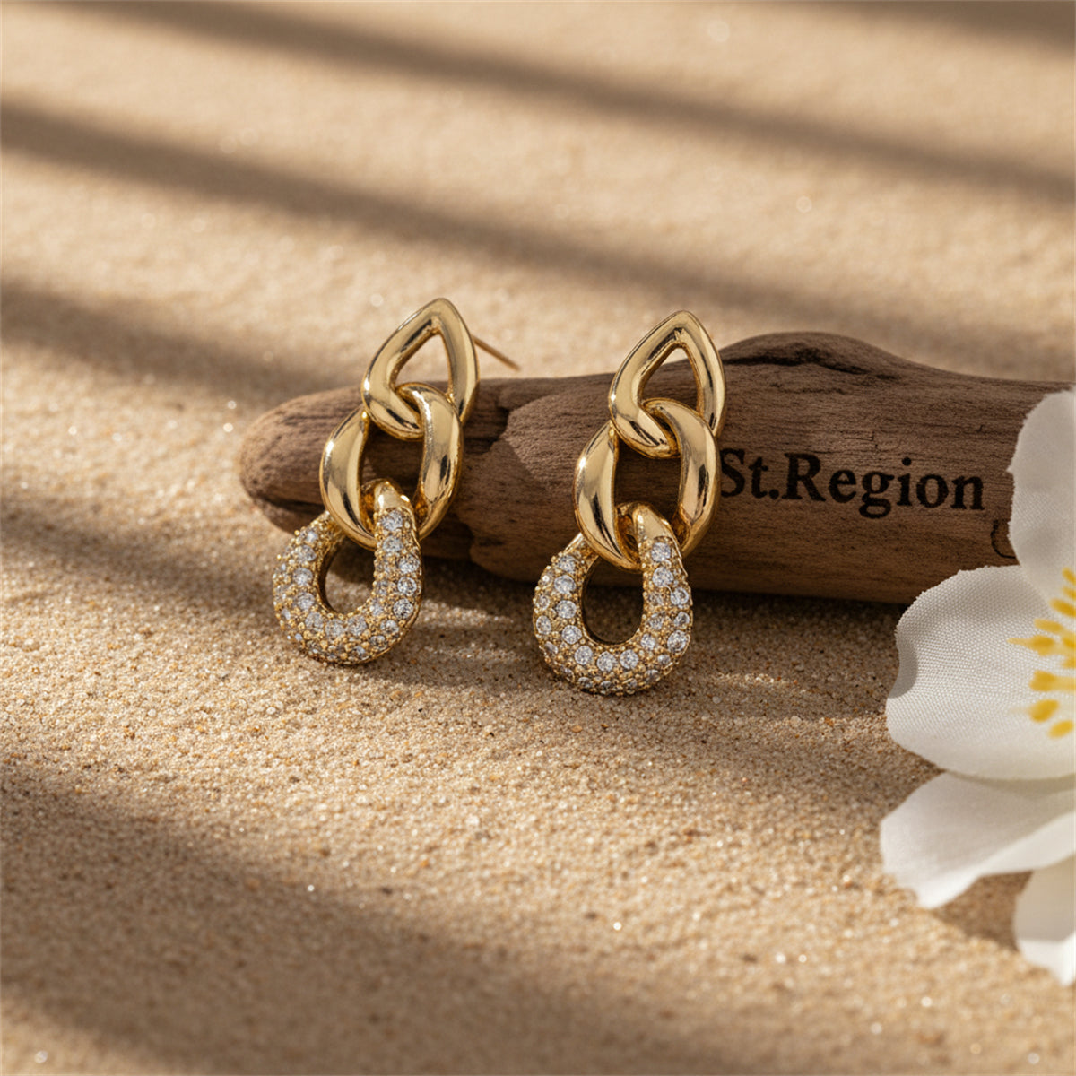Goldtone & Clear Cubic Zirconia Link Drop Earrings