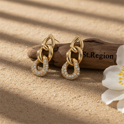 Goldtone & Clear Cubic Zirconia Link Drop Earrings