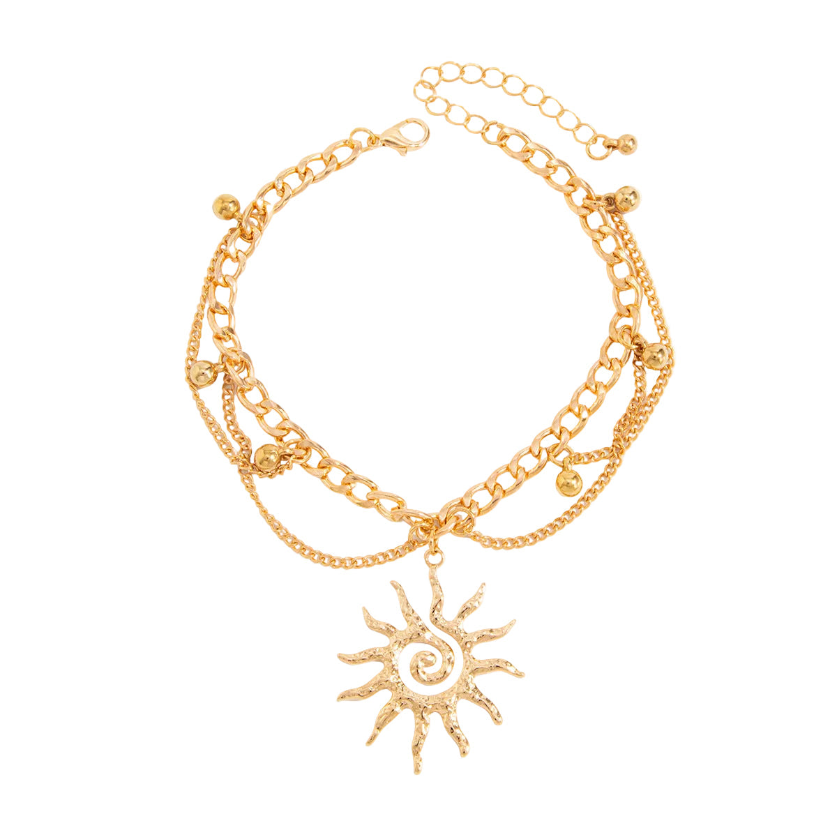 Goldtone Sun Charm Layered Anklet